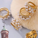 Liora moda 316l anéis de aço inoxidável para mulheres imitação pérola strass redondo anéis femininos na moda jóias à prova dwaterproof água