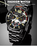 Relógio de pulso quartzo aço inoxidável masculino, Relógios de luxo, Calendário Luminous Clock, Moda Business Casual