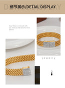 Elegante Pulseira Geométrica para Mulheres, Aço Inoxidável, Banhado a Ouro, Corrente de Zircão Tecido, Pulseiras de Mão, Jóias de Luxo