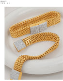 Elegante Pulseira Geométrica para Mulheres, Aço Inoxidável, Banhado a Ouro, Corrente de Zircão Tecido, Pulseiras de Mão, Jóias de Luxo