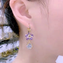 Luxo brincos em forma de flor para mulheres, zircônia cúbica brilhante embutidos, cor dourada, multicolor, qualidade superior, moda banquete jóias