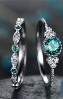 925 Anel De Prata Esterlina Conjunto Para Mulheres, Cristais De Zircão Esmeralda, Jóias Glamour De Casamento, Presentes De Noivado