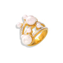 Liora moda 316l anéis de aço inoxidável para mulheres imitação pérola strass redondo anéis femininos na moda jóias à prova dwaterproof água