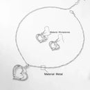 3 pçs conjunto de jóias em forma de coração conjunto de brincos pingente colar para mulheres requintado moda strass duplo coração conjunto de jóias