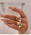 Liora moda 316l anéis de aço inoxidável para mulheres imitação pérola strass redondo anéis femininos na moda jóias à prova dwaterproof água
