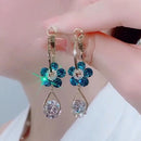Luxo brincos em forma de flor para mulheres, zircônia cúbica brilhante embutidos, cor dourada, multicolor, qualidade superior, moda banquete jóias