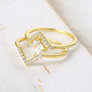 Conjunto de anéis de noiva para mulheres, joias de coração, micro zircão, cor dourada, kpop, data de noivado, joias, atacado sr918