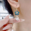 Luxo brincos em forma de flor para mulheres, zircônia cúbica brilhante embutidos, cor dourada, multicolor, qualidade superior, moda banquete jóias