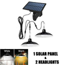 Solar Pendant Light com controle remoto, lâmpada ao ar livre, poder impermeável, jardim candelabro, interior quintal galpão celeiro LED, 2 cabeça, 1