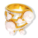 Liora moda 316l anéis de aço inoxidável para mulheres imitação pérola strass redondo anéis femininos na moda jóias à prova dwaterproof água