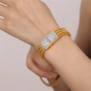 Elegante Pulseira Geométrica para Mulheres, Aço Inoxidável, Banhado a Ouro, Corrente de Zircão Tecido, Pulseiras de Mão, Jóias de Luxo