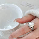 Anéis vintage pérola oca para mulheres, prata esterlina 925, anéis de dedo ajustáveis, dinheiro presente da jóia, festa de casamento