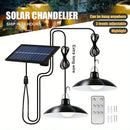 Solar Pendant Light com controle remoto, lâmpada ao ar livre, poder impermeável, jardim candelabro, interior quintal galpão celeiro LED, 2 cabeça, 1