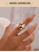 Liora moda 316l anéis de aço inoxidável para mulheres imitação pérola strass redondo anéis femininos na moda jóias à prova dwaterproof água