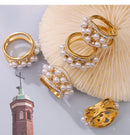 Liora moda 316l anéis de aço inoxidável para mulheres imitação pérola strass redondo anéis femininos na moda jóias à prova dwaterproof água