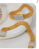 Elegante Pulseira Geométrica para Mulheres, Aço Inoxidável, Banhado a Ouro, Corrente de Zircão Tecido, Pulseiras de Mão, Jóias de Luxo