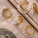 Liora moda 316l anéis de aço inoxidável para mulheres imitação pérola strass redondo anéis femininos na moda jóias à prova dwaterproof água